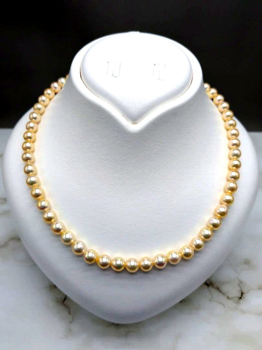 Akoya cultured pearl necklace 7-7.5mm champagne tone with silver fitting, 42.7cm length