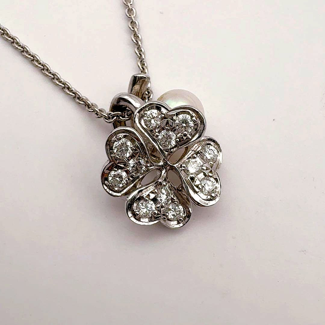 MIKIMOTO K18 gold necklace with diamond and 5.1mm Akoya pearl on a 42cm chain
