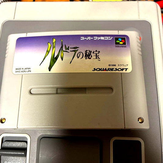 SNES Ruda's Treasure of the Pharaohs Japanese game cartridge with label showing game title