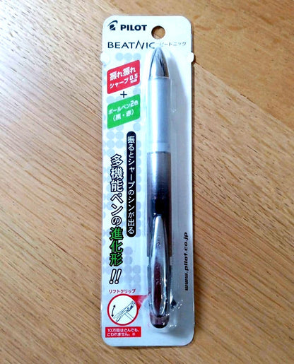 Pilot Beatnic brown multi-function pen with two ballpoint colors and a sharp pen tip