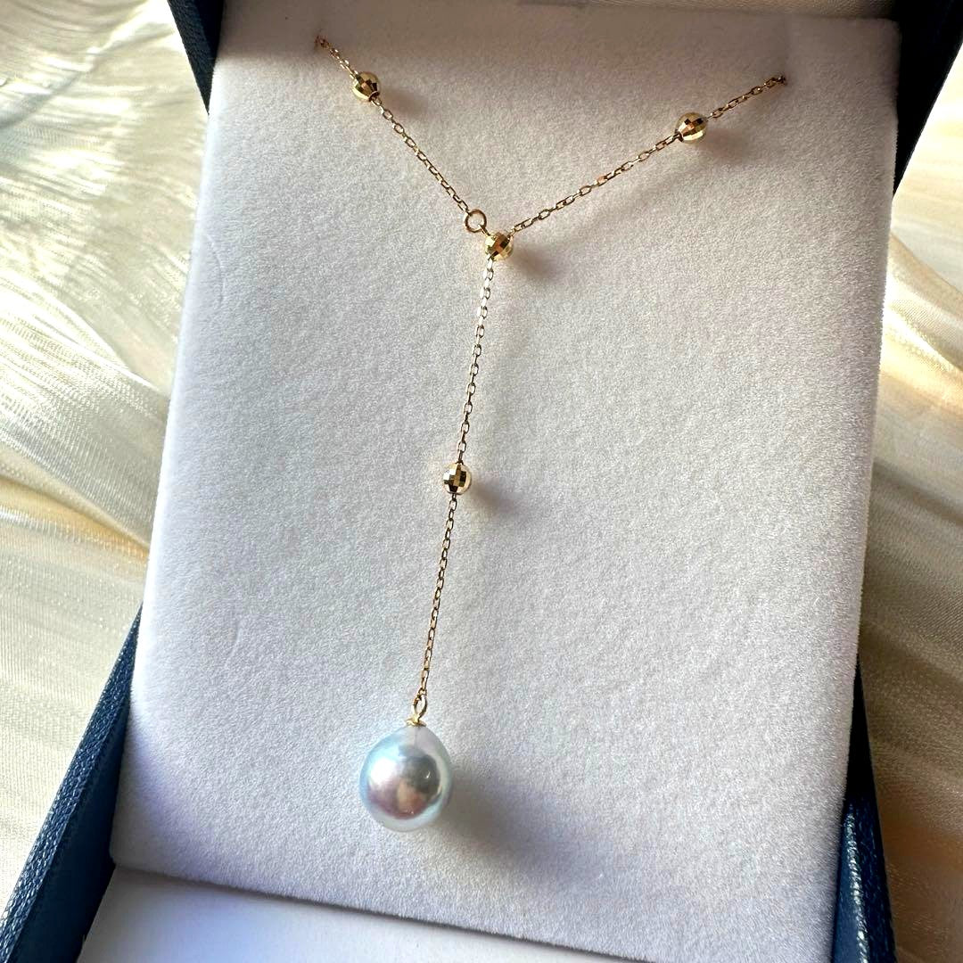 K10YG Akoya Pearl natural blue drop shape necklace with 8-8.5 mm pearls on a 45 cm chain