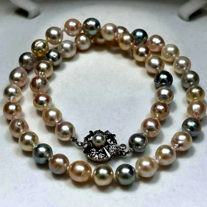 Akoya baroque pearl necklace featuring 8.6mm pearls and silver metal findings on a 48cm chain