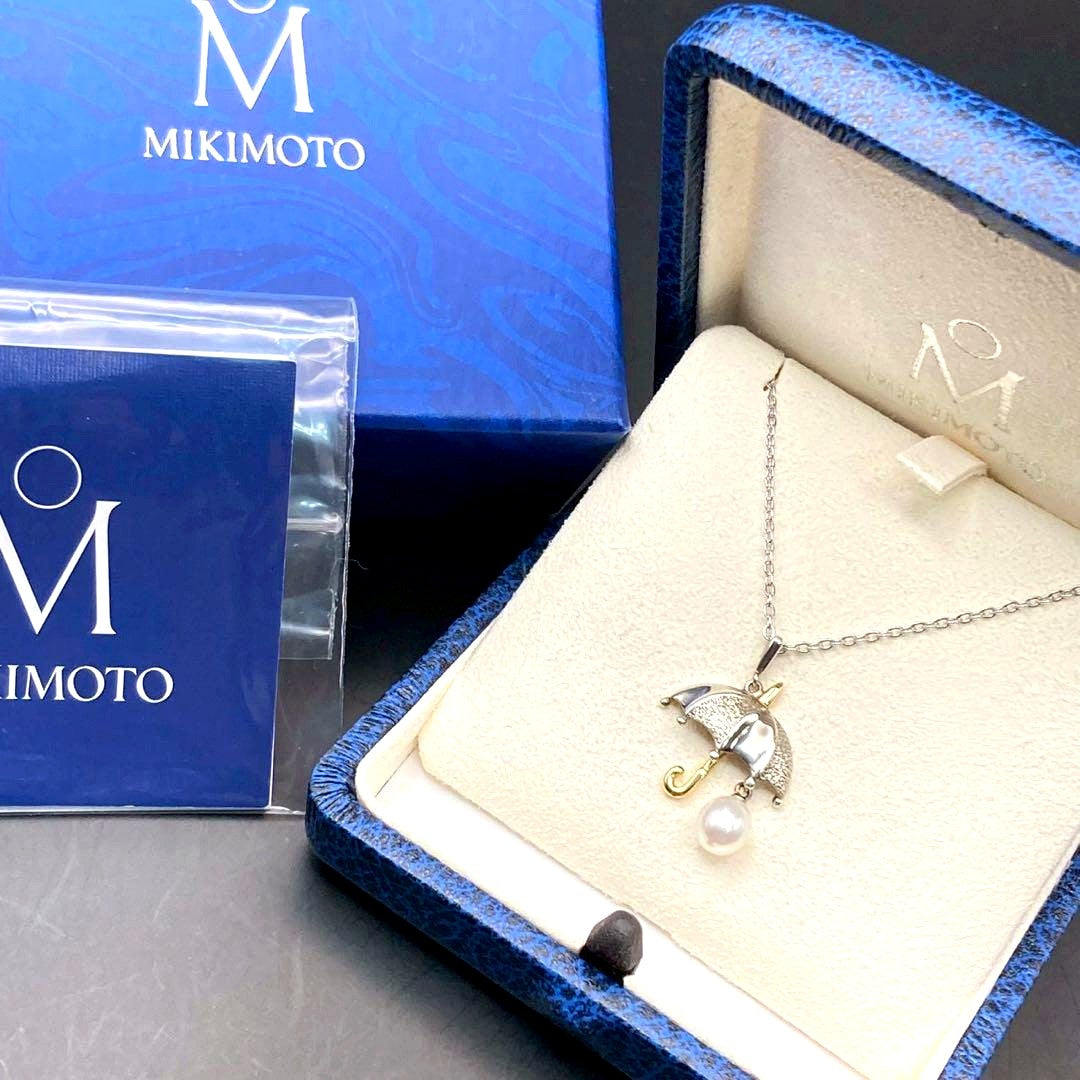 Mikimoto Necklace featuring parasol umbrella design with K18 gold, 0.6cm pearl, and 36cm silver chain