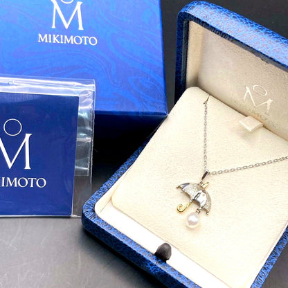 Mikimoto Necklace featuring parasol umbrella design with K18 gold, 0.6cm pearl, and 36cm silver chain