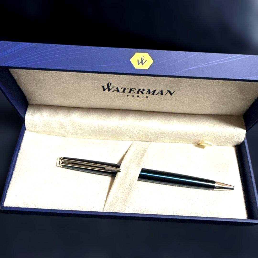 WATERMAN blue ball pen with 135mm length and sleek barrel shown on white background