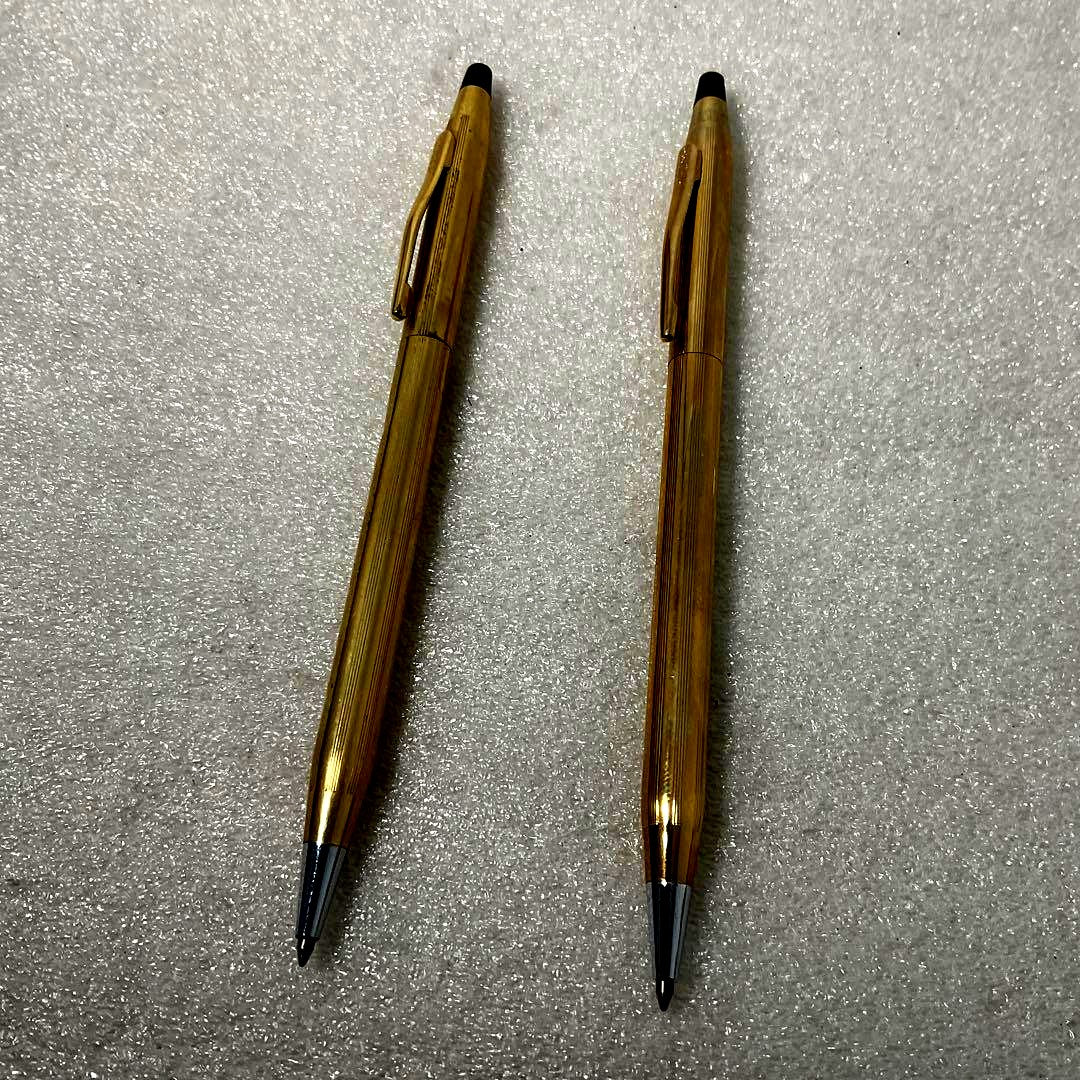 Cross Field Gold Ballpoint Pen set including 12KT and 10KT gold-filled pens made in USA with Cross markings