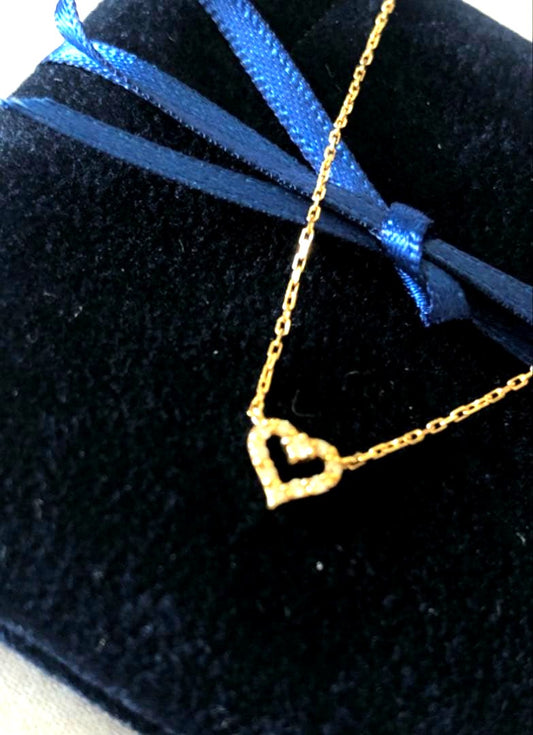 Agete Diamond Heart Necklace featuring 0.04ct diamond on 40.5cm K18 gold chain