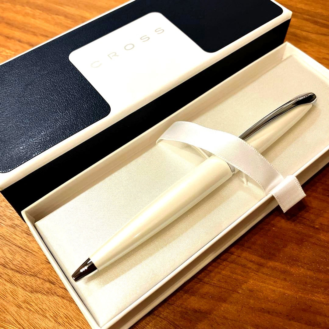 Cross ATX 882-38 ballpoint pen with pearl white lacquer finish, Japan import, unused condition