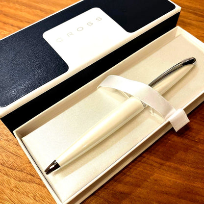 Cross ATX 882-38 ballpoint pen with pearl white lacquer finish, Japan import, unused condition