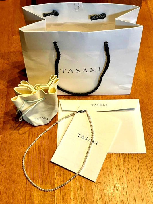 Tasaki Baby Pearl Necklace with white pearls on SV925 silver chain, 42cm length