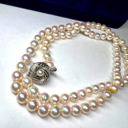 Akoya Pearl Aurora Color Necklace featuring 7.55mm pearls weighing 47g with included case