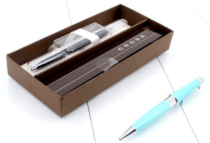 Cross ballpoint pen with light blue body and dedicated protective case