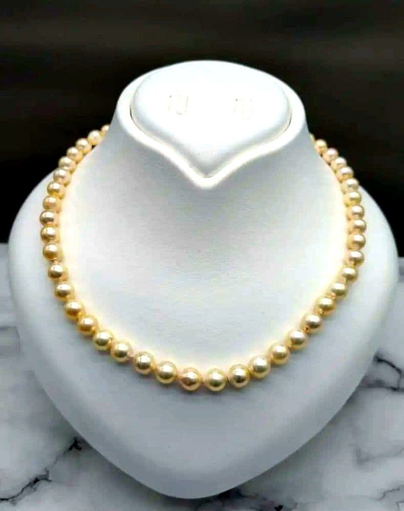 Akoya genuine pearl necklace with 7-7.5mm champagne tone pearls and silver clasp, total length 42.3cm
