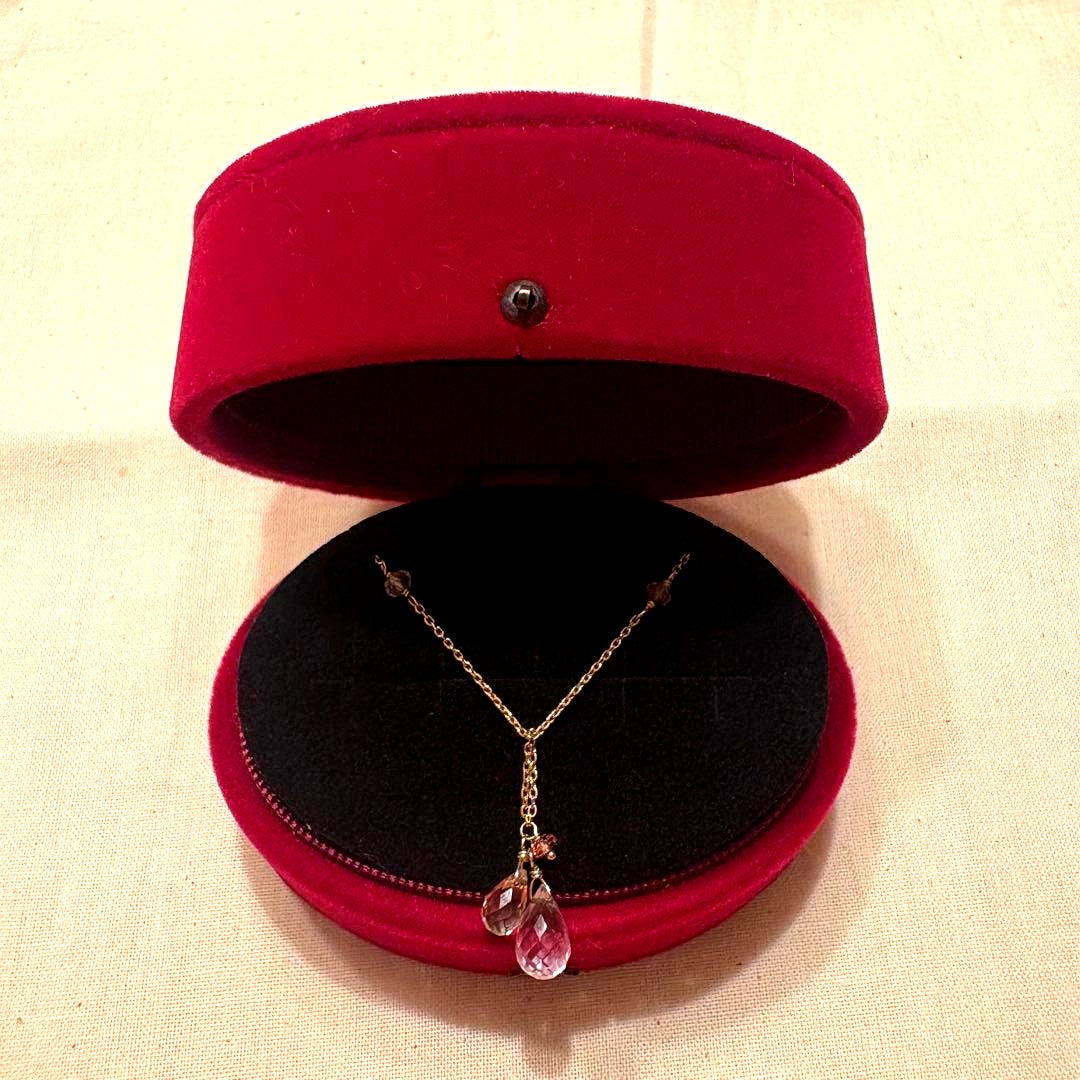 Agete Necklace made of K10 gold with Amethyst, Citrine, Pink Tourmaline, and Quartz stones on a 45 cm chain