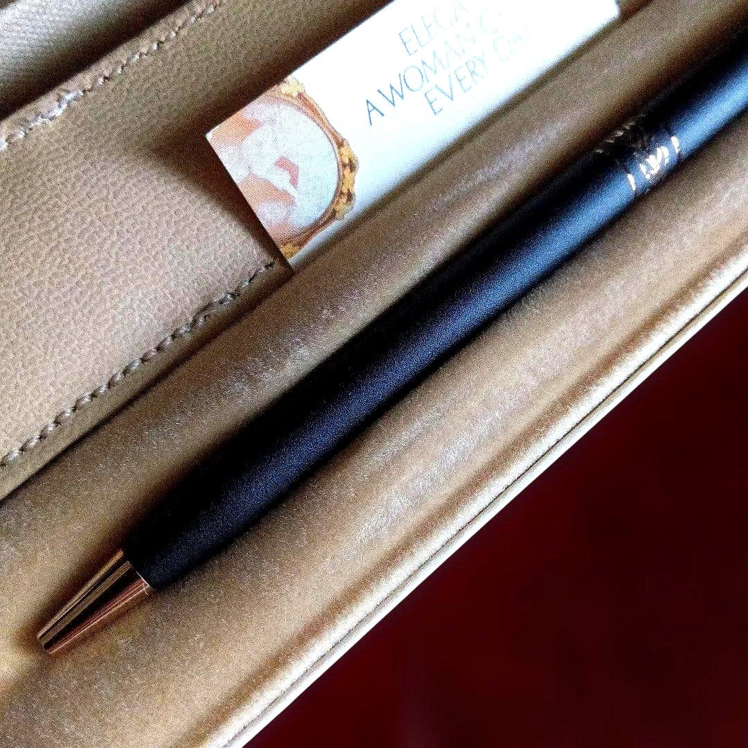 Cross Twist black ballpoint pen with clipless twist design and USA leather case