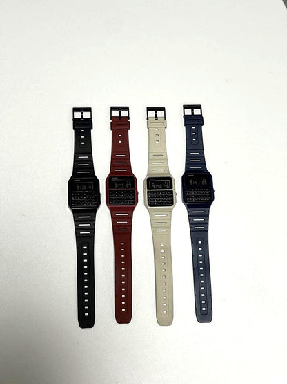 Casio Data Bank CA-53W digital watches in black red white and blue colors set