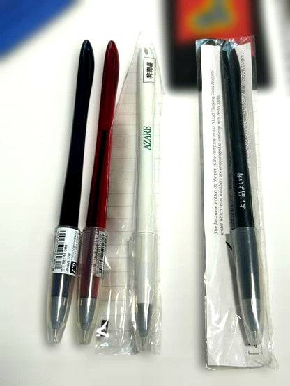 Four Pilot Desk Pens BDE-15 in discarded rare colors transparent purple, red, white, and black resin metal