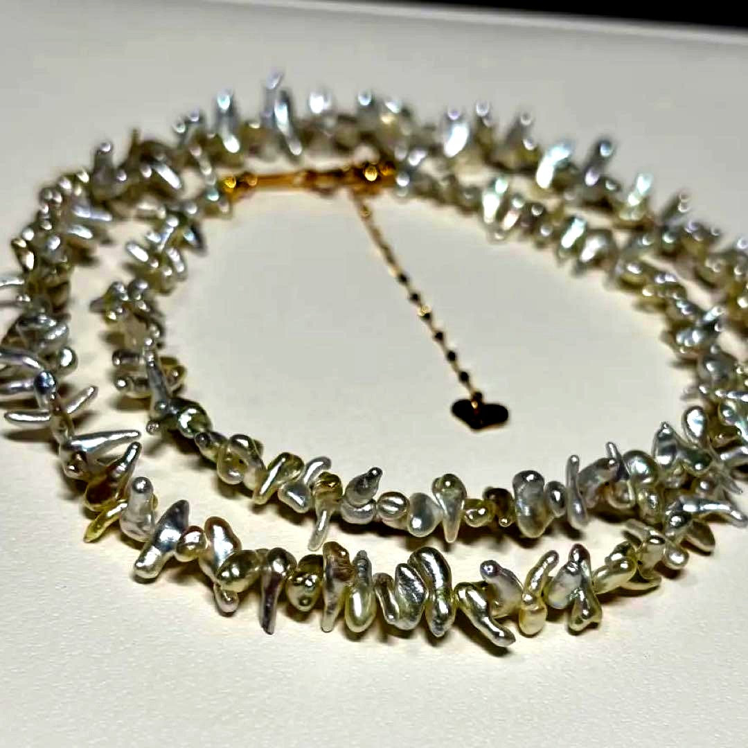 N85 K18 Keshi Akoya Pearl Necklace with small 2-3mm pearls on a 41cm adjustable chain