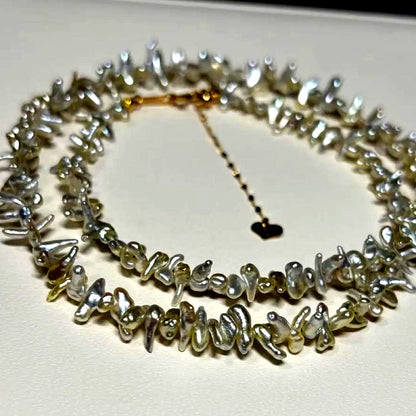 N85 K18 Keshi Akoya Pearl Necklace with small 2-3mm pearls on a 41cm adjustable chain