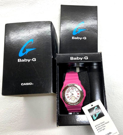 Casio Baby-G Heart Index Series Model BGA-105 women's digital watch in red with resin band and 10 ATM water resistance