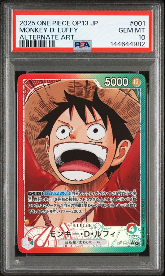PSA 10 One Piece Monkey D. Luffy L — OP13-001 — Japanese
