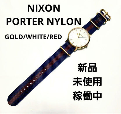 NIXON PORTER NYLON GOLD/WHITE/RED Quartz Men's Watch — Japanese