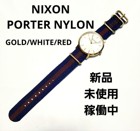 NIXON PORTER NYLON GOLD/WHITE/RED Quartz Men's Watch — Japanese