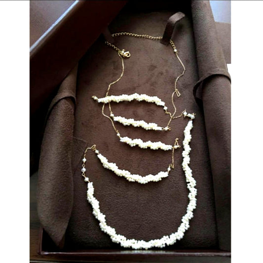 agete Long Pearl Necklace made of 10 karat white gold with white pearls, 80-90cm length