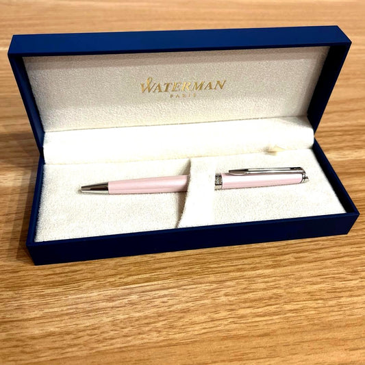 Waterman ballpoint pen with pearl pink and silver body and black ink