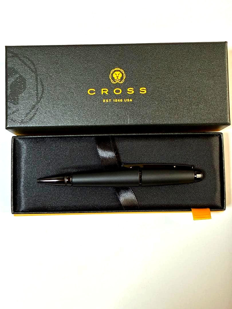 CROSS Edge Matte Black Lacquer pen shown in gift box with instruction manual and warranty card