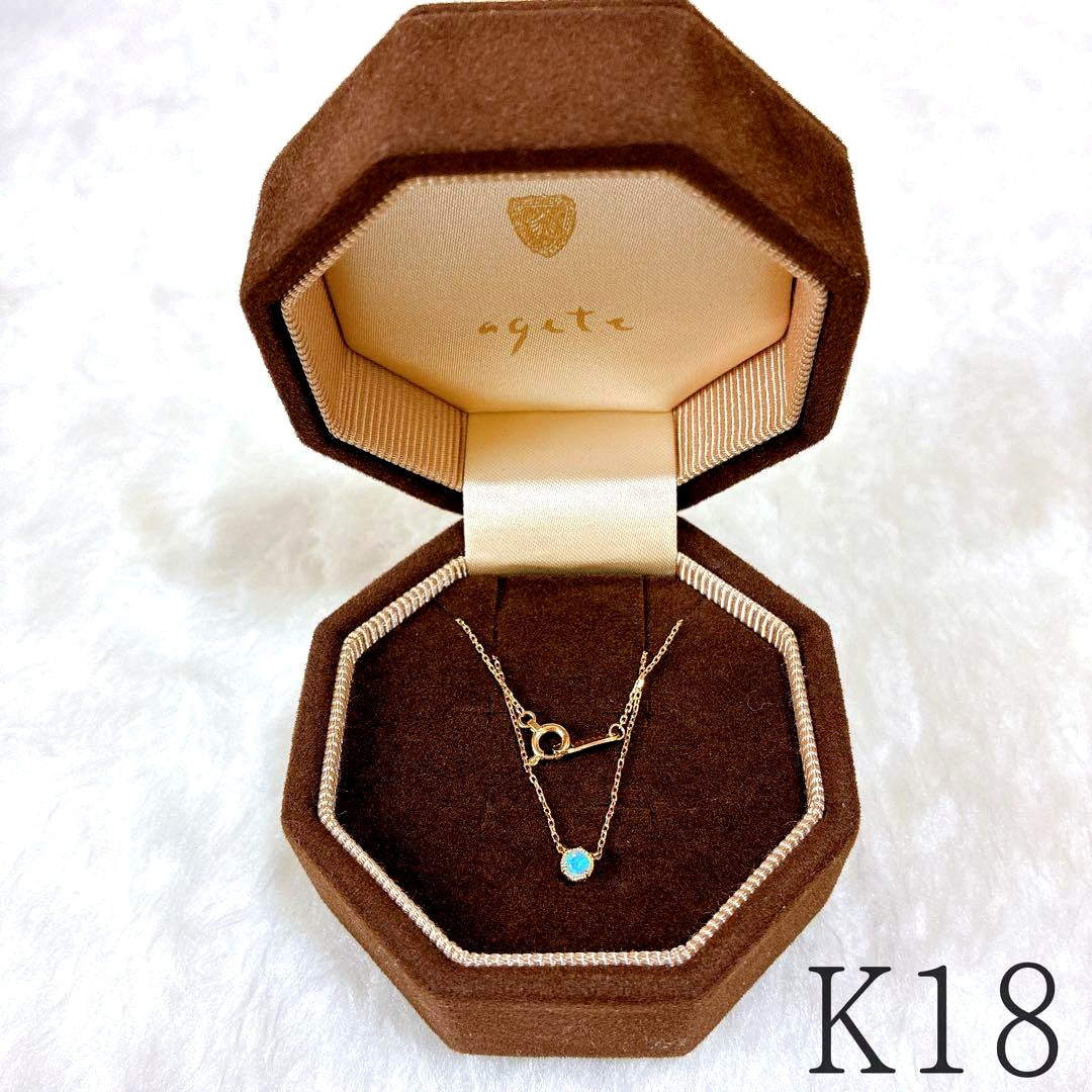 Agete K18 Opal Necklace featuring a single pearl on a 45 cm gold chain