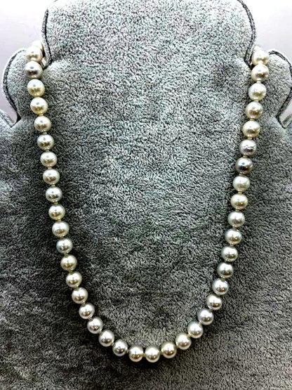 Akoya pearl silver necklace with 8mm genuine pearls on a 45 cm chain