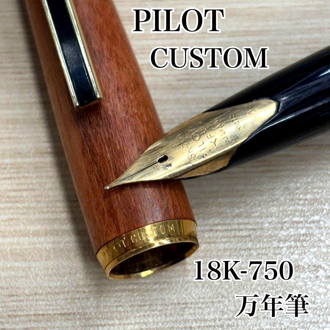 PILOT CUSTOM Fountain Pen Wood with 18K-750 tip and Brad Point, wooden body with engraving, showing minor wear