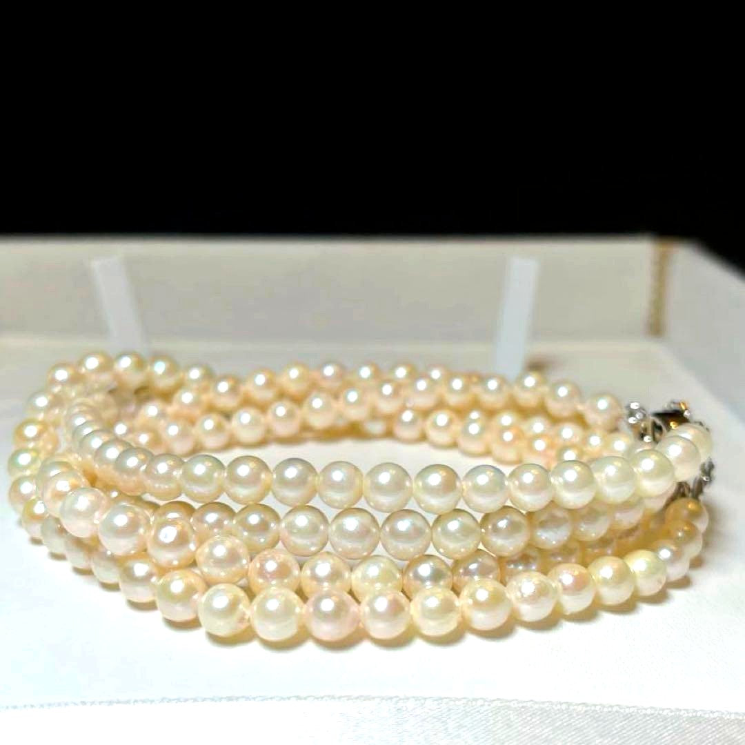 Two-strand Akoya pearl necklace featuring baby pearls sized 5.0-5.4mm, 41 cm length