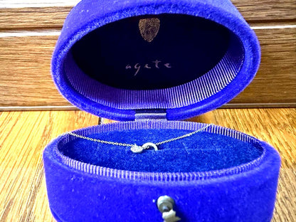 agete K10 yellow gold necklace with 0.03ct diamond and 40cm chain displayed with box