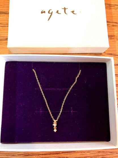 agete K10 pink gold diamond necklace with 40cm chain length on white background