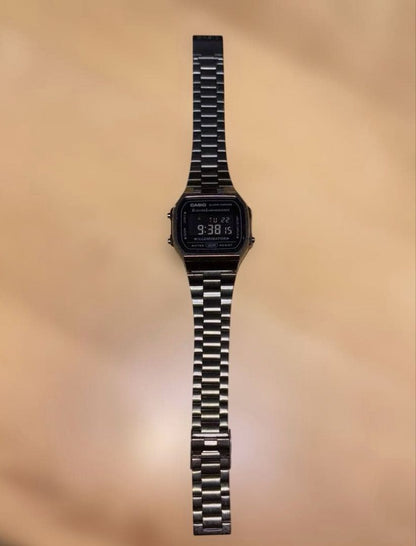 CASIO A168 STEEL BLACK GUNMETAL LCD Reverse Digital Men's Watch — Japanese