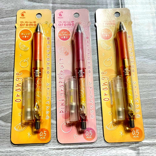 Pilot Dr. Grip CL mechanical pencil 0.5mm with Aromas Stick and eraser in orange and grapefruit colors