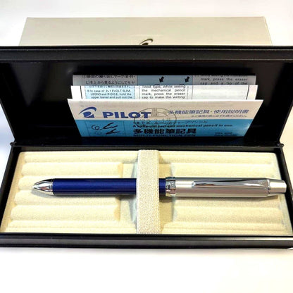 Pilot RiDGE 2+1 Multi-function pen in dark blue mica with satin silver upper shaft and navy blue lacquer finish