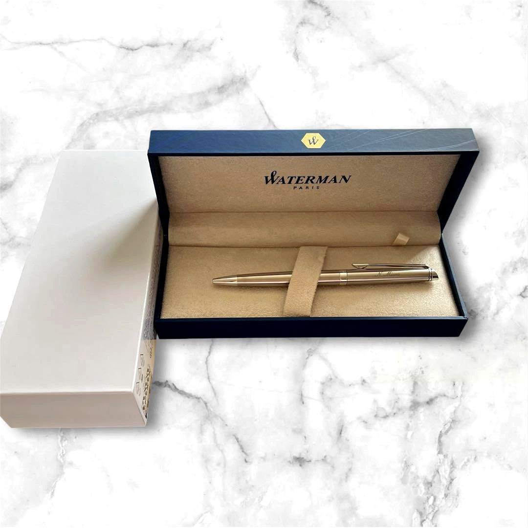 Waterman Metropolitan Basic ballpoint pen in stainless steel silver with customized name engraving on the barrel