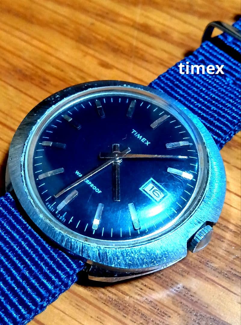 TIMEX Dark Navy Dial Elliptical Date Hand-wind Manual Men's Watch — Japanese
