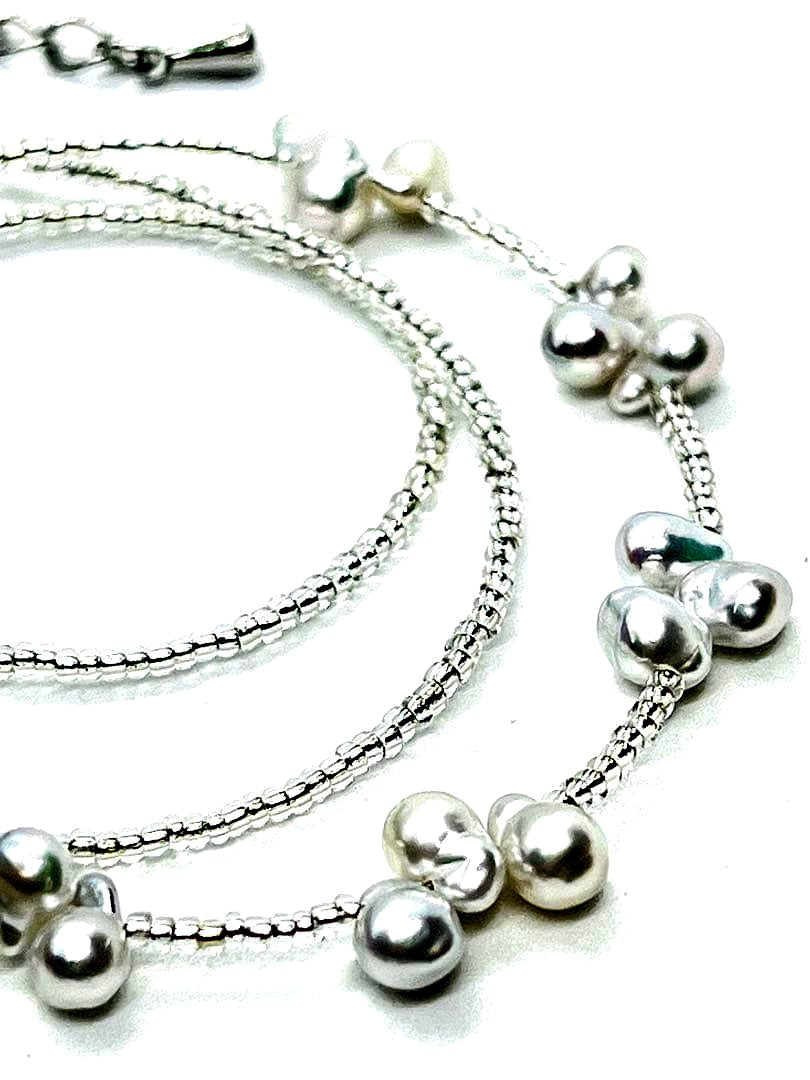 Akoya pearl natural blue baby pearl necklace with uncolored pearls and Italian K18 white gold foil