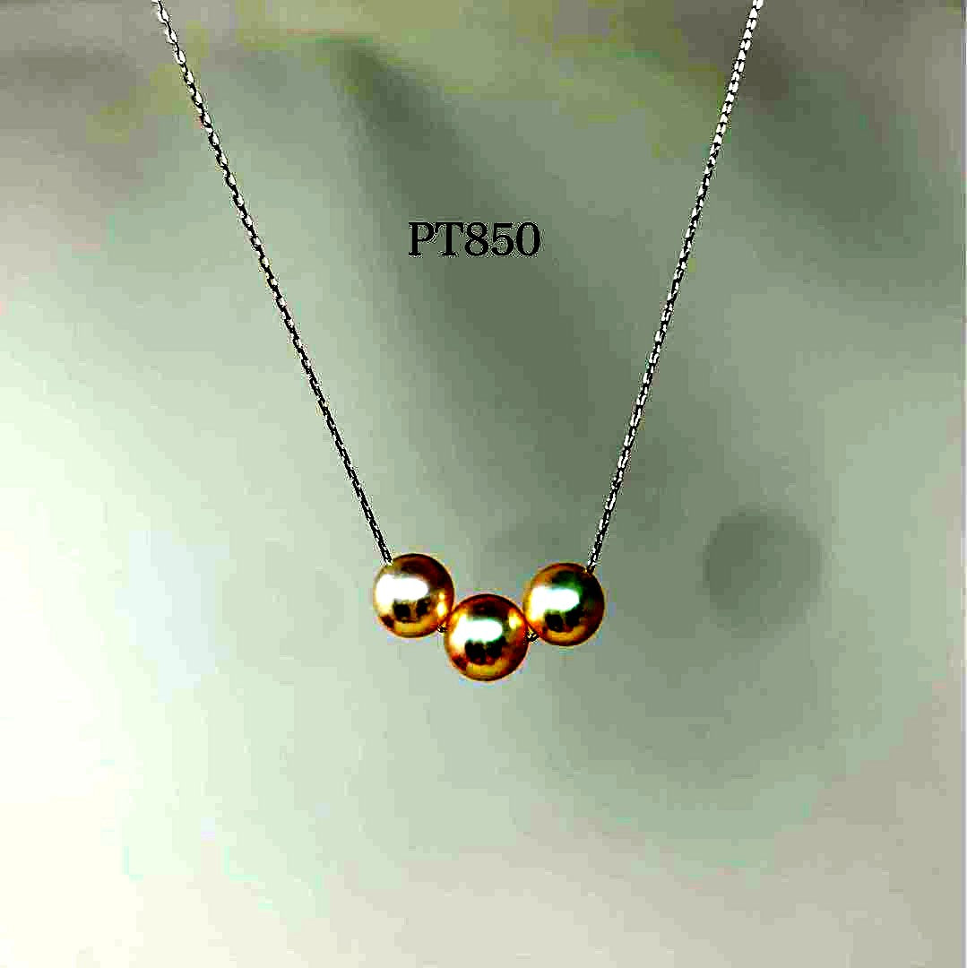 Platinum 6.5mm Akoya Pearl Necklace with 3-link chain and 40cm length, featuring lustrous white pearls