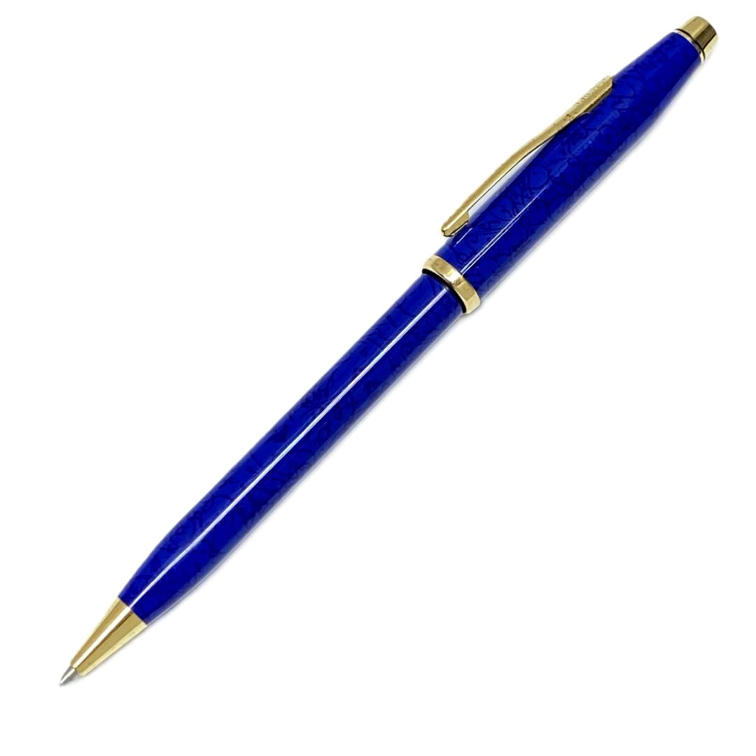 CROSS Century Blue Marble twist ballpoint pen with blue ink showing blue marble finish and twist mechanism