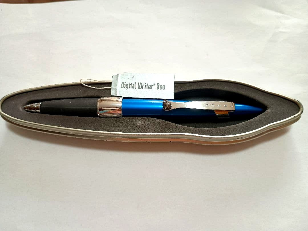 Cross Morph Digital Writer Duo pen with engraved name and metal case showing signs of aging