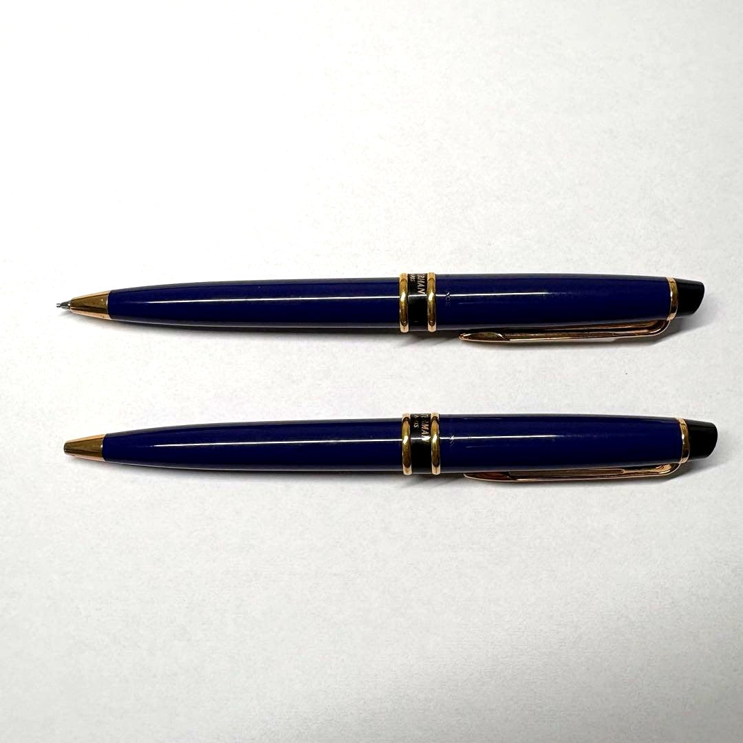 WATERMAN deep blue ballpoint pen and mechanical pencil set with gold accents