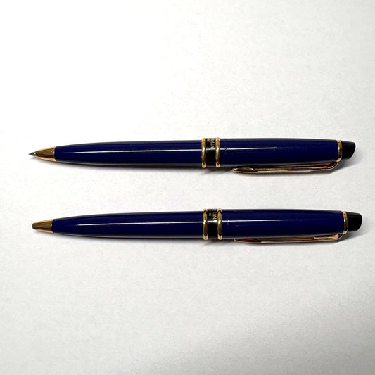WATERMAN deep blue ballpoint pen and mechanical pencil set with gold accents