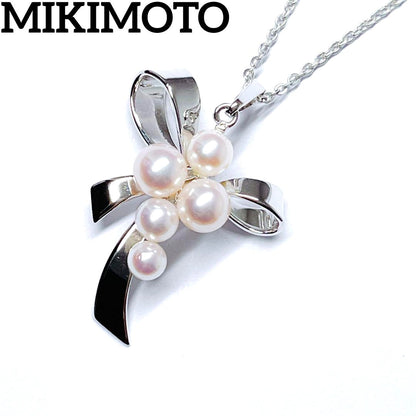 Mikimoto Pearl Ribbon Necklace with 4.0-5.7mm pearls on silver 40cm chain
