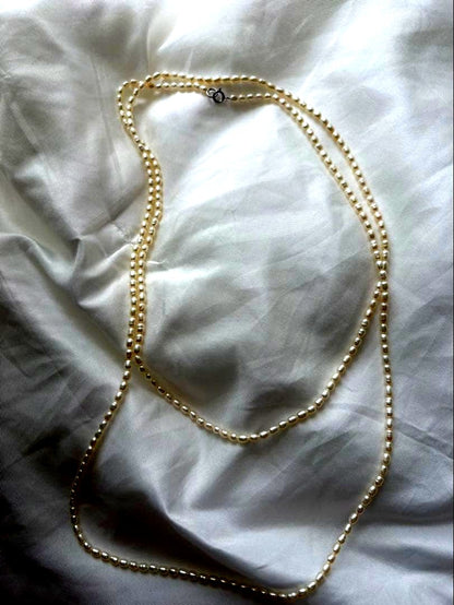 MIKIMOTO Small Pearl Baby Long Necklace with white pearls and sterling silver 925 marked clasp