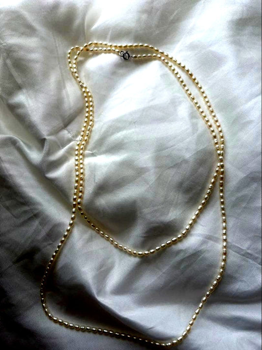 MIKIMOTO Small Pearl Baby Long Necklace with white pearls and sterling silver 925 marked clasp